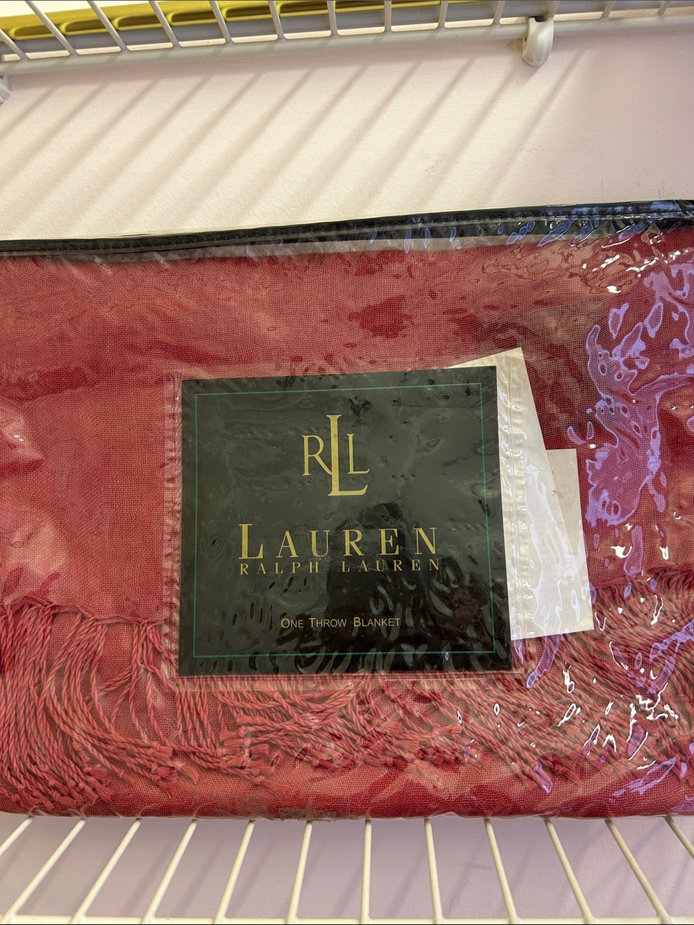 Lauren Ralph Lauren Crimson Red Woven Ramie Throw with Fringe